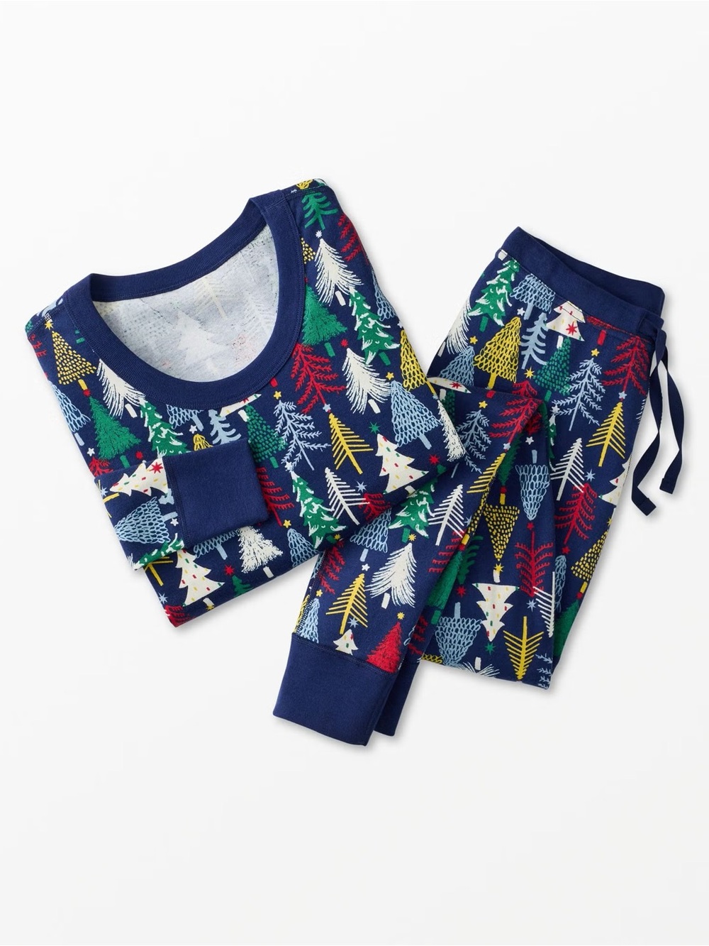 Hanna Andersson HannaJams Long John Pajama Set Twinkly Trees On Navy M
